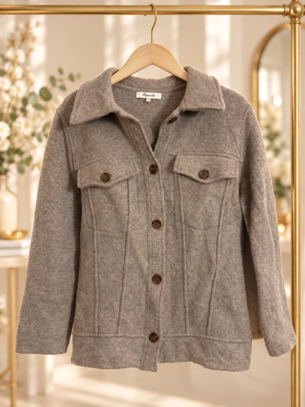 Madewell Boiled Wool Bridgman Sweater Jacket Heather Mink Merino Wool XS